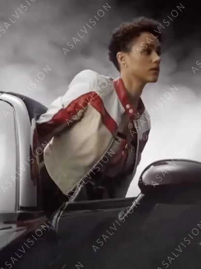 Nathalie Emmanuel Fast X 2023 Ramsey White And Red Leather Jacket