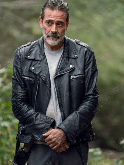 Negan TV Series The Walking Dead Jeffrey Dean Morgan Leather Biker Black Jacket