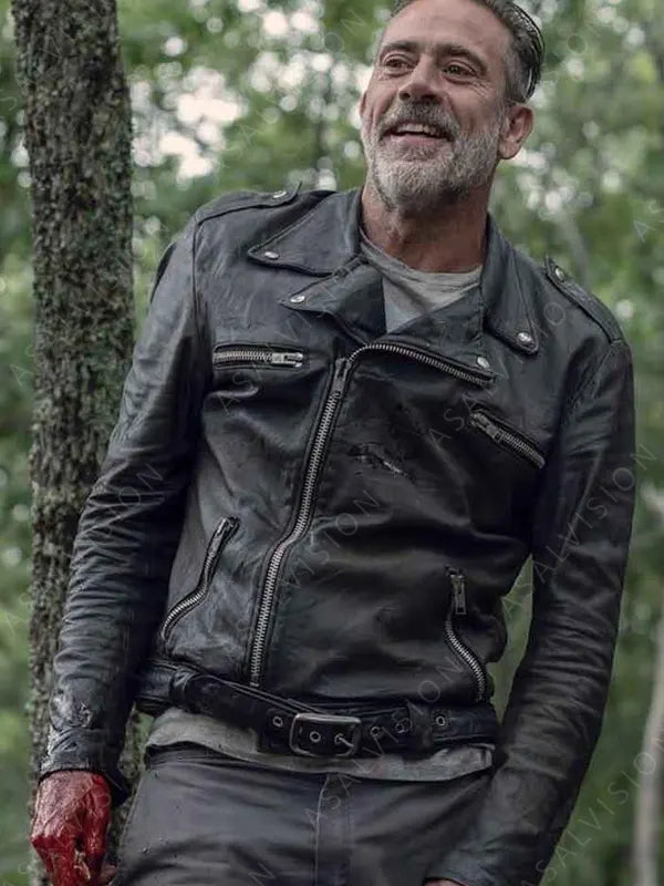 Negan The Walking Dead Jeffrey Dean Morgan Leather Biker Black Jacket