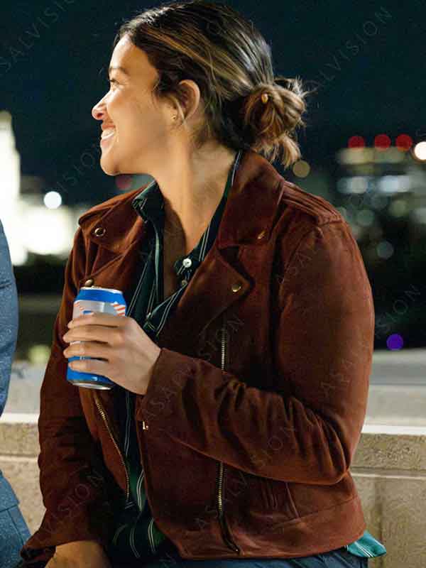 Nell Serrano Not Dead Yet Season 2 Gina Rodriguez Brown Suede Leather Jacket