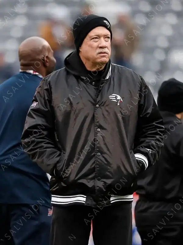 New York Guardians Kevin Gilbride Bomber Satin Black Jacket For Mens