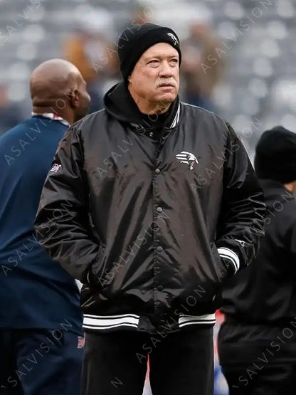 New York Guardians Kevin Gilbride Bomber Satin Black Jacket For Mens