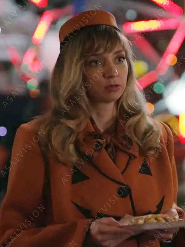 Nia Vardalos The Curse of Bridge Hollow Madam Hawthorne Halloween Orange Pumpkin Coat