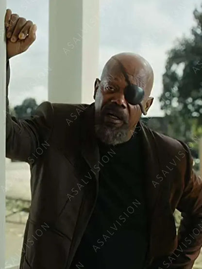 Nick Fury Movie The Marvels 2023 Samuel L. Jackson Brown Coat