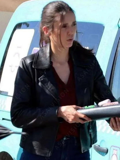 Nina Dobrev Leather Black Jacket