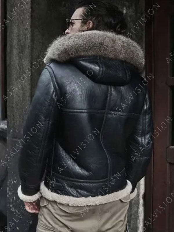 Noah Black Hooded Shearling Leather Jacket