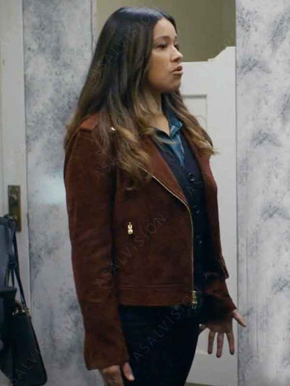 Not Dead Yet Season 2 Gina Rodriguez Brown Suede Leather Jacket