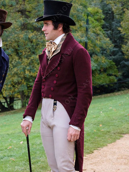 Oliver Jackson Cohen Mr. Malcolm’s List 2022 Lord Cassidy Burgundy Tailcoat