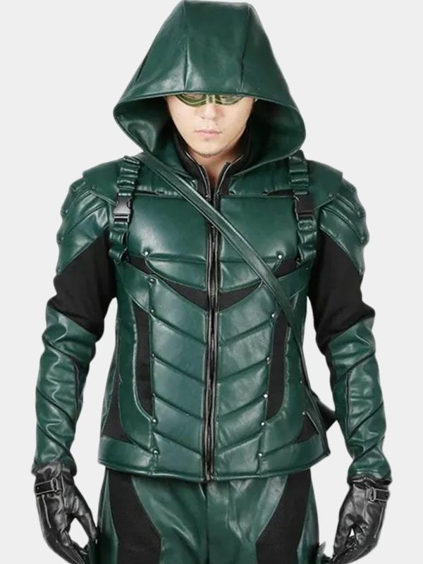 Oliver Queen Arrow Season 5 Green Leather Jacket