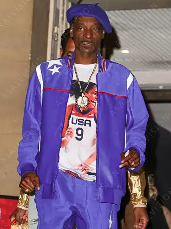 Olympic Games 2024 Snoop Dogg Purple Bomber Leather Jacket