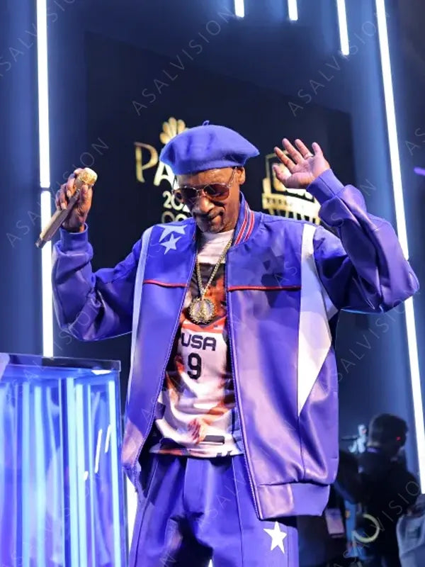 Olympic Games Paris 2024 Snoop Dogg Purple Bomber Leather Jacket