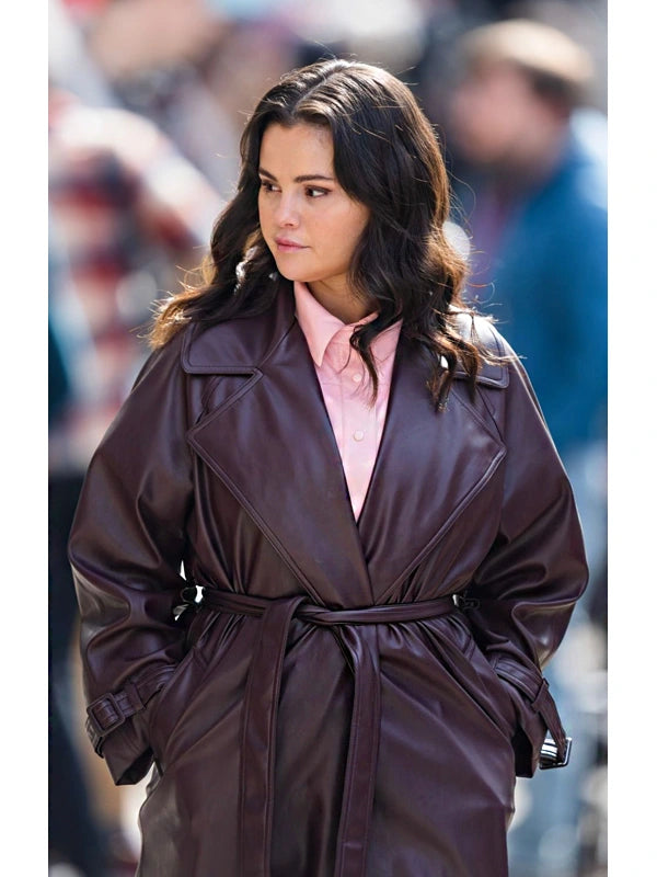 Only Murders In The Building S03 Burgundy Mabel Mora Leather Coat