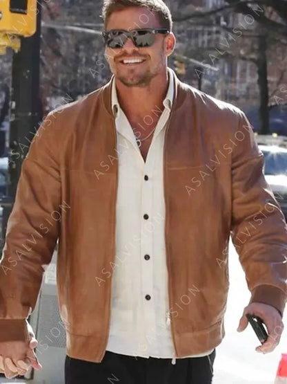 Ordinary Angels 2024 Alan Ritchson Brown Leather Jacket