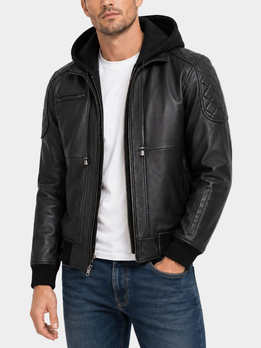Black Hooded Leather Jacket
