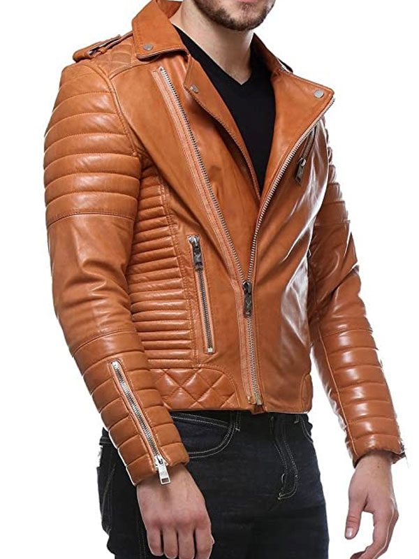 Padded Motorcycle Leather Jacket For Men's