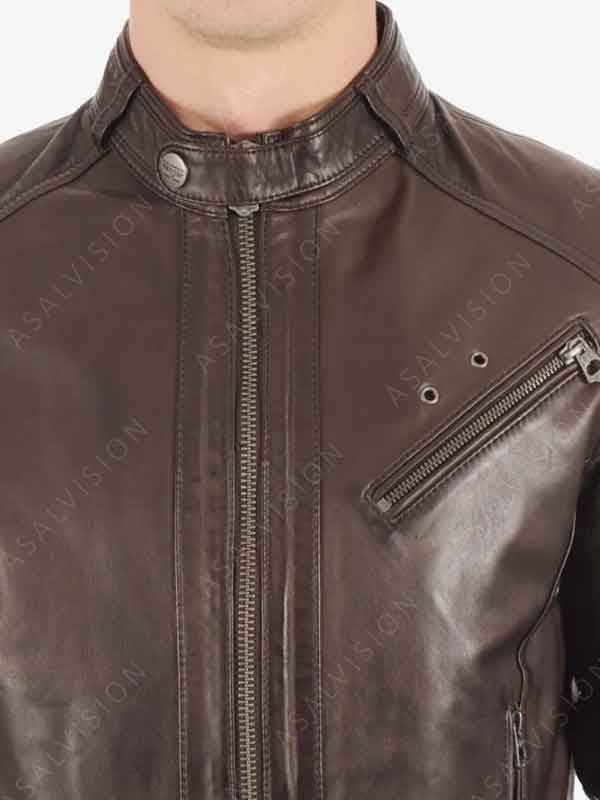 Padded Sleeves Cafe Racer Hooded Leather Jacket