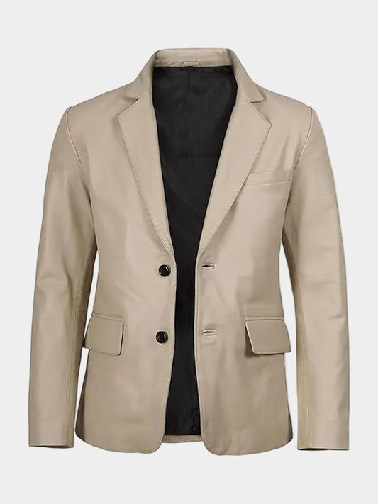 Beige Leather Blazer