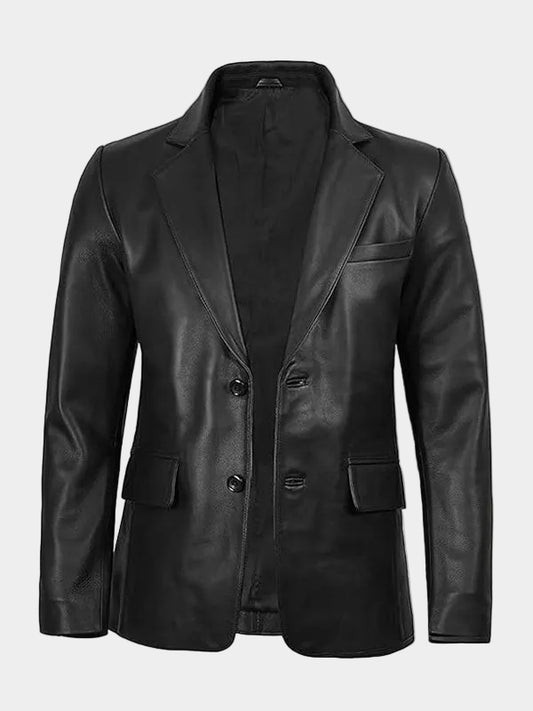 Black Genuine Leather Blazer