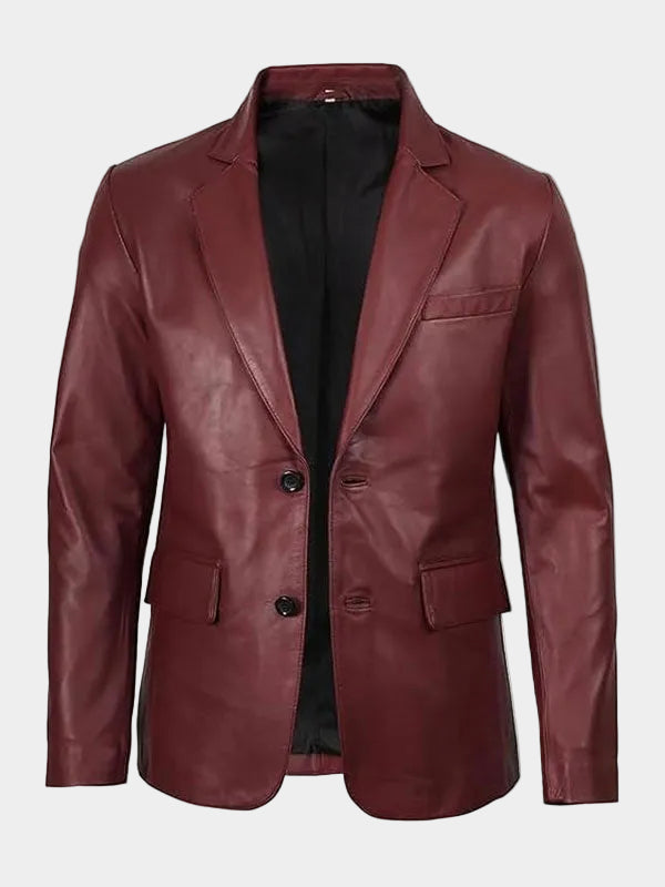 Men's Genuine Burgundy Leather Blazer