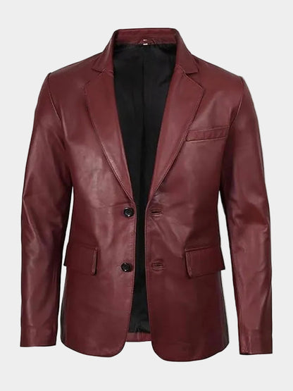 Men's Genuine Burgundy Leather Blazer