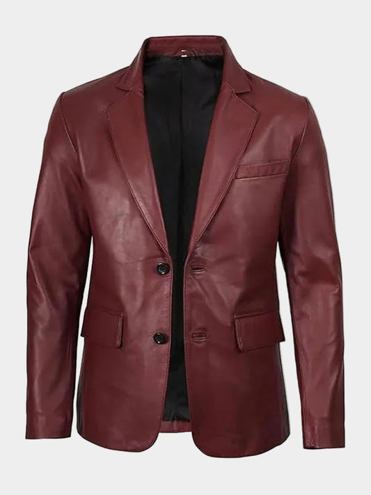 Men's Genuine Burgundy Leather Blazer