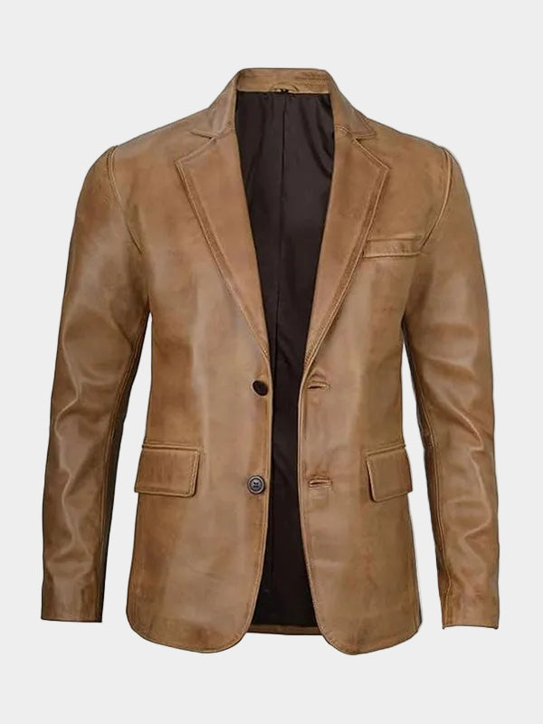 Vintage Men's Tan Leather Blazer