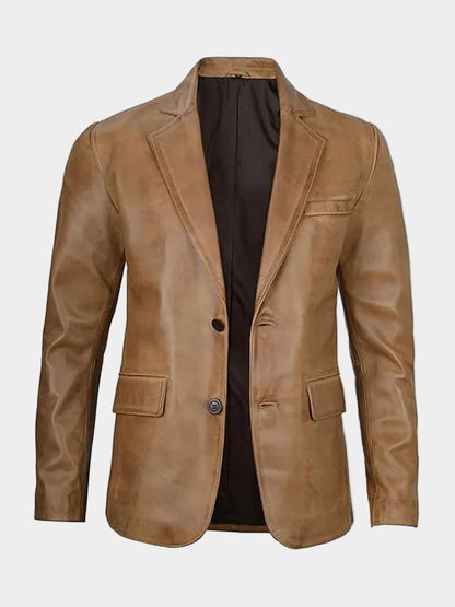 Vintage Men's Tan Leather Blazer