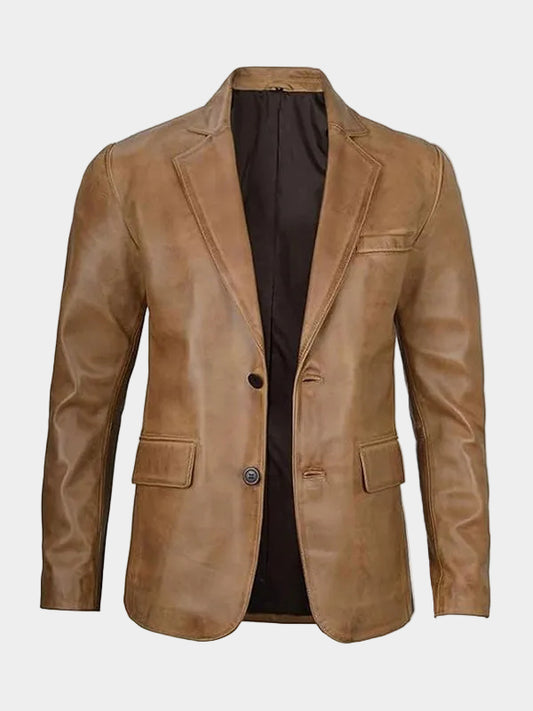 Vintage Men's Tan Leather Blazer