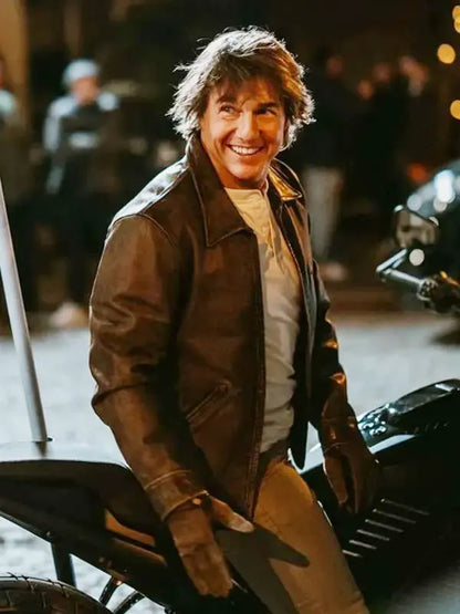 Paris Olympic 2024 Closing Ceremony Tom Cruise Brown Leather Jacket