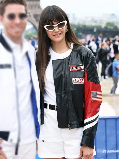 Paris Olympics 2024 Opening Ceremony Nina Dobrev Leather Jacket
