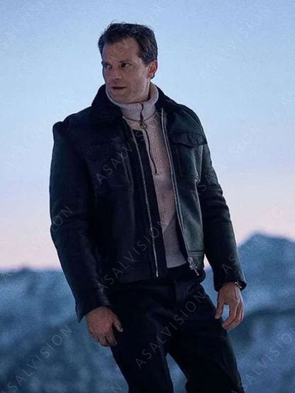 Parker Heart of Stone 2023 Jamie Dornan Shearling Collar Leather Jacket