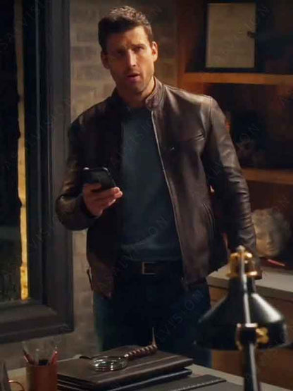 Parker Young Movie The Image Of You 2024 Nick Brown Zipper Leather Jacket
