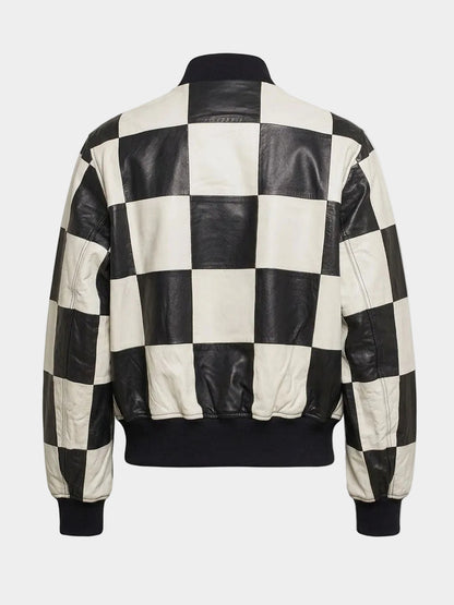 Patchwork Black And White Bomber Leather Jacket