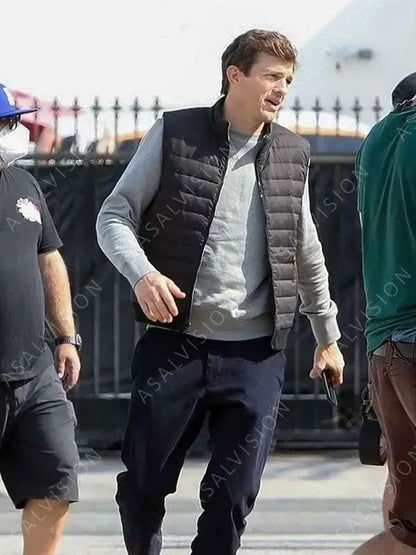 Peter Coleman Your Place or Mine 2023 Ashton Kutcher Black Puffer Vest