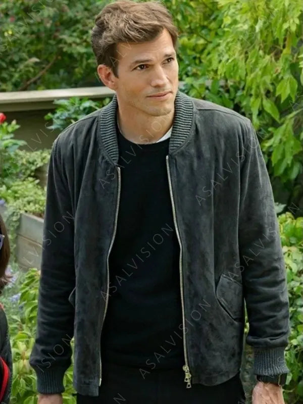 Peter Coleman Your Place or Mine 2023 Ashton Kutcher Gray Bomber Jacket