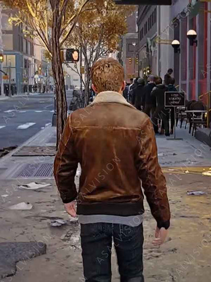 Peter Parker PS5 Game 2023 Marvel's Spider-Man 2 Brown Leather Bomber Jacket