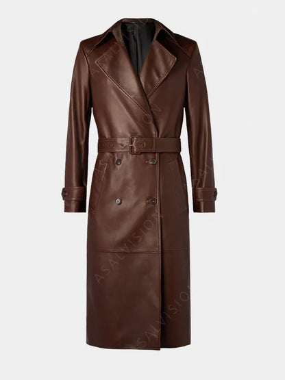 Philip Brown Double-Breasted Leather Trench Coat