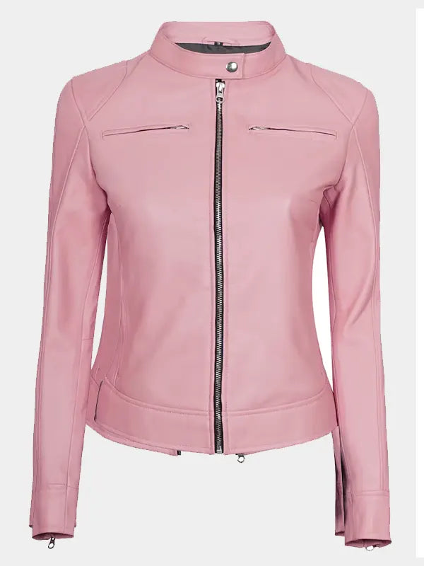 Pink Cafe Racer Lambskin Leather Jacket