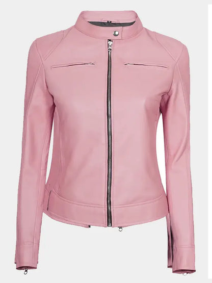 Pink Cafe Racer Lambskin Leather Jacket