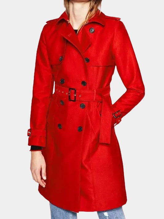 Polly Cooper Riverdale Red Wool Belted Coat