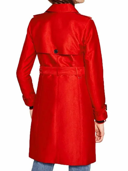 Polly Cooper Riverdale Tiera Skovbye Double Breasted Red Wool Trench Coat