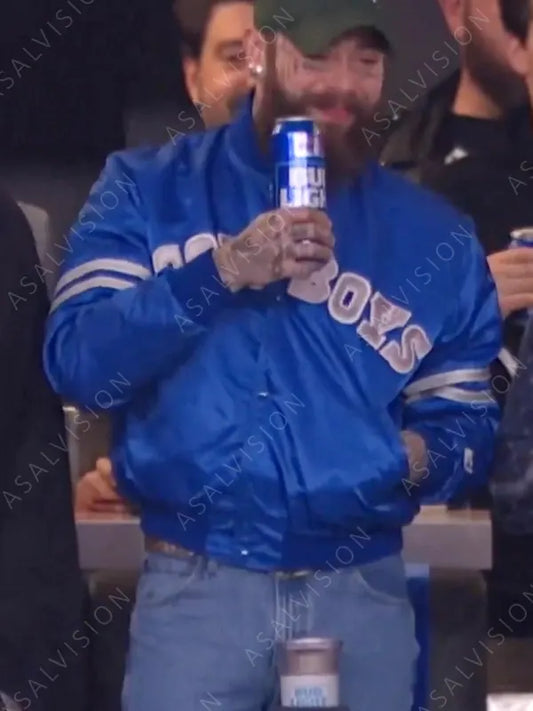 Post Malone Super Bowl LVIII Blue Cowboys Bomber Jacket