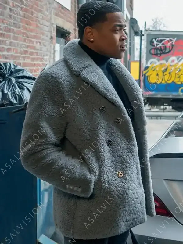 Power Book II Ghost S03 Michael Rainey Jr. Grey Shearling Coat