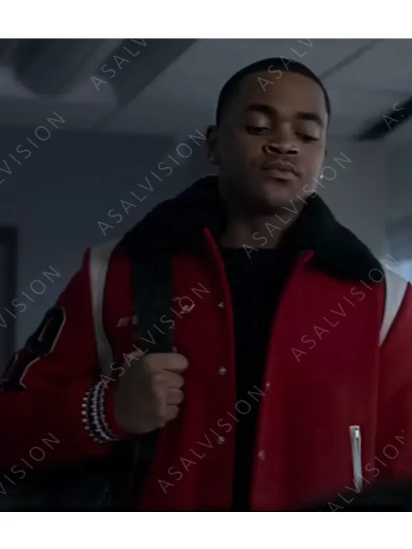Power Book II Ghost S03 Michael Rainey Jr. Red Sherpa Bomber Jacket