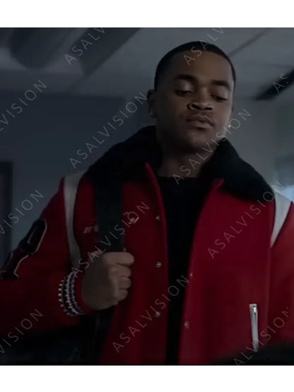 Power Book II Ghost S03 Michael Rainey Jr. Red Sherpa Bomber Jacket