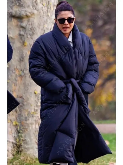 Priyanka Chopra Jonas Citadel 2023 Nadia Sinh Black Puffer Coat