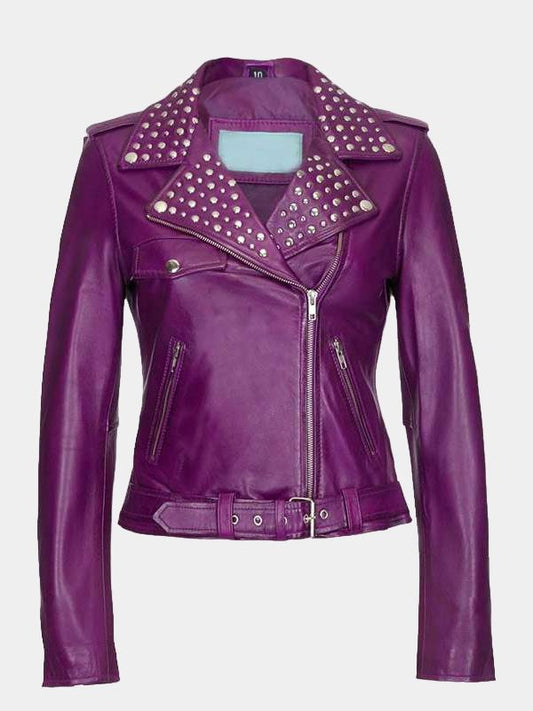 Purple Leather Biker Jacket