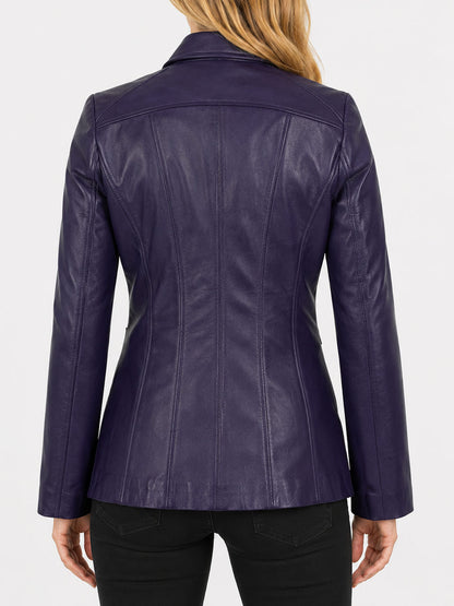 Purple Real Lambskin Leather Car Coat