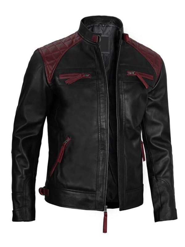 Quilted Cafe Racer Biker Leather Jacket