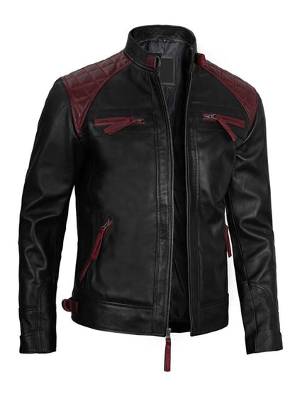 Quilted Cafe Racer Biker Leather Jacket